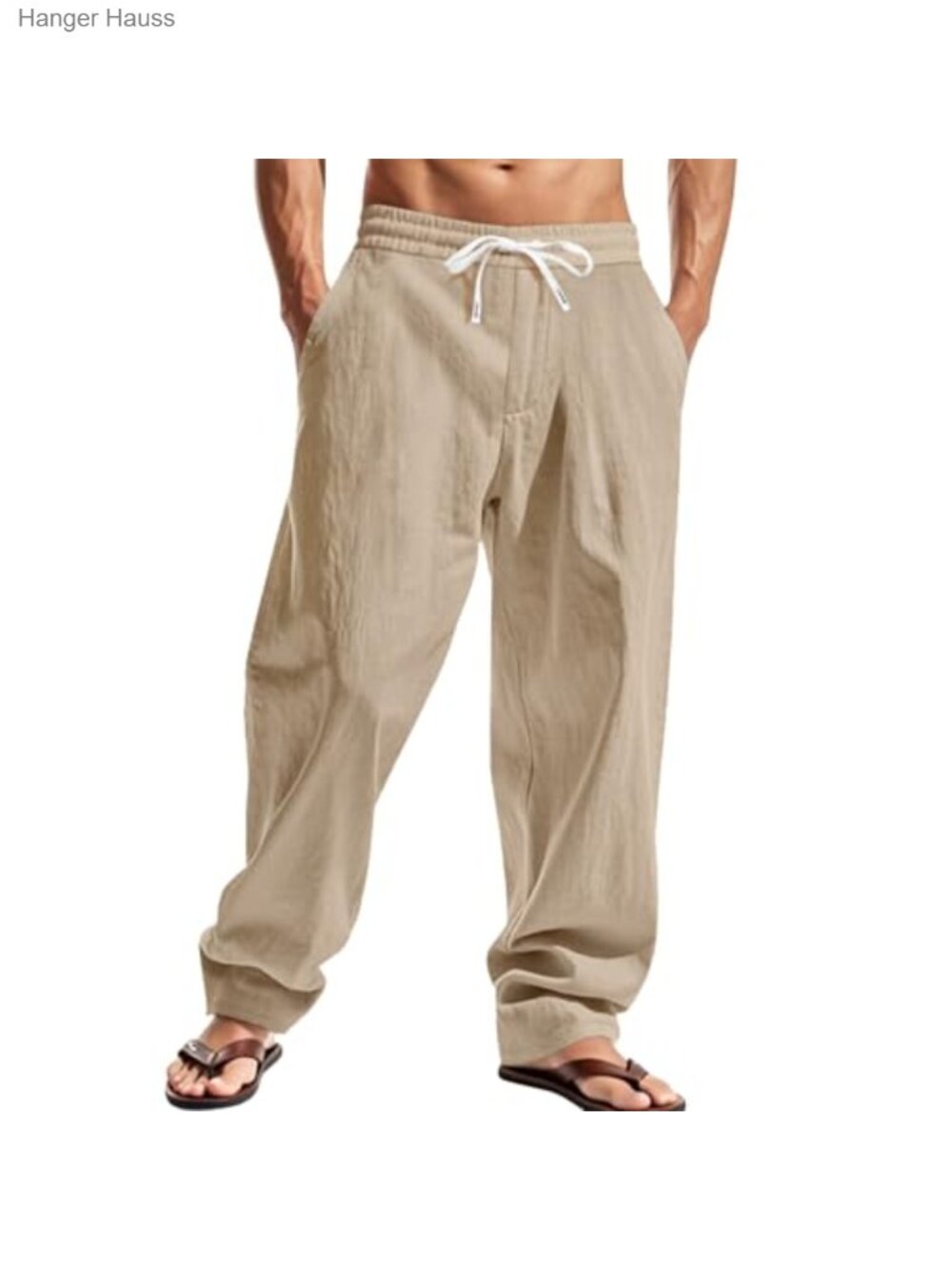Men's Cotton Linen Pants Relaxed Fit Drawstring Summer Beach